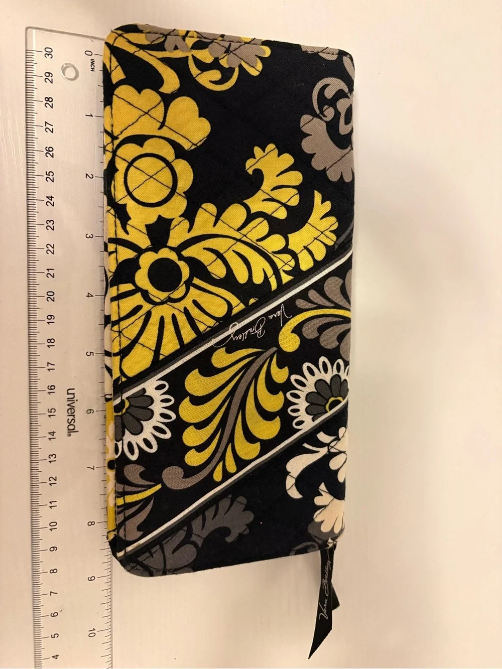 Vera Bradley Black, Yellow & Gray Quilted Floral Zip Wallet